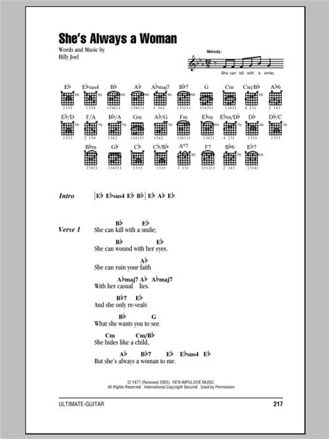 always a woman sheet music|she's always a woman guitar chords.